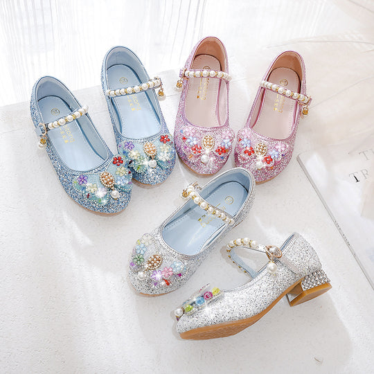 Mädchen Glitzernde Ballerinas mit Blumenapplikationen EB