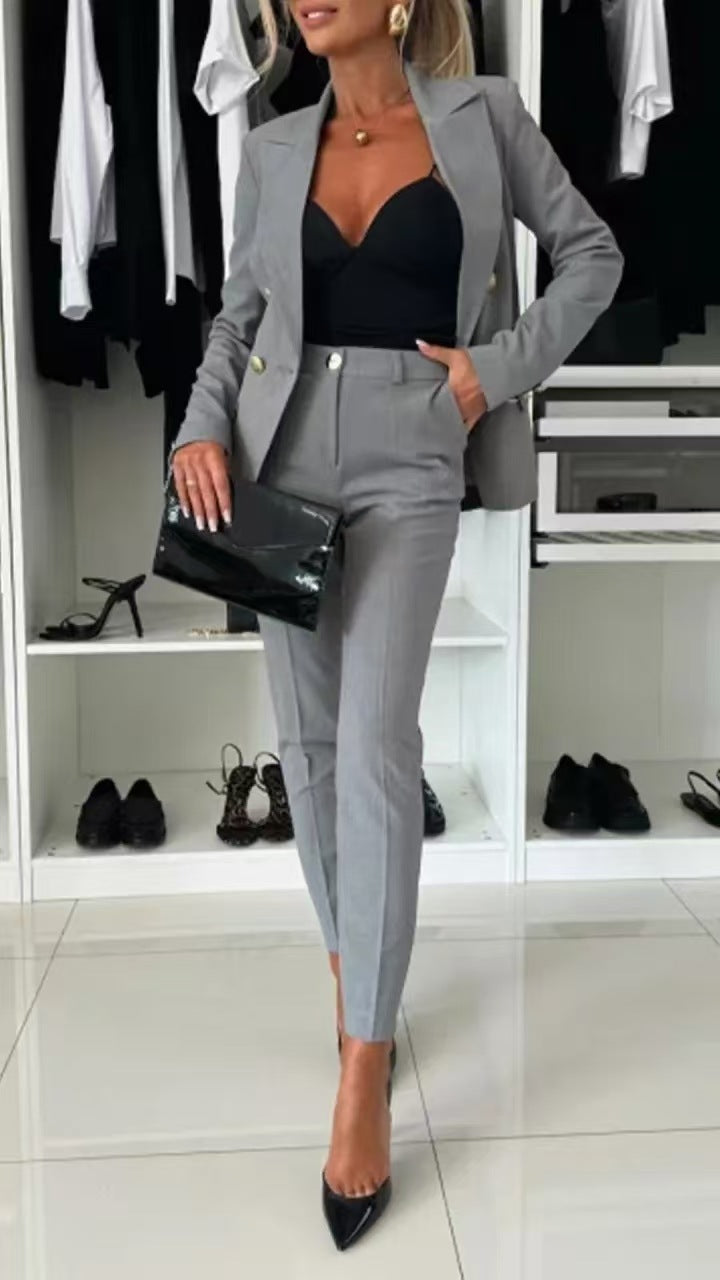 Damen Doppelreihiger taillierter Hosenanzug mit Slim-Hose EB