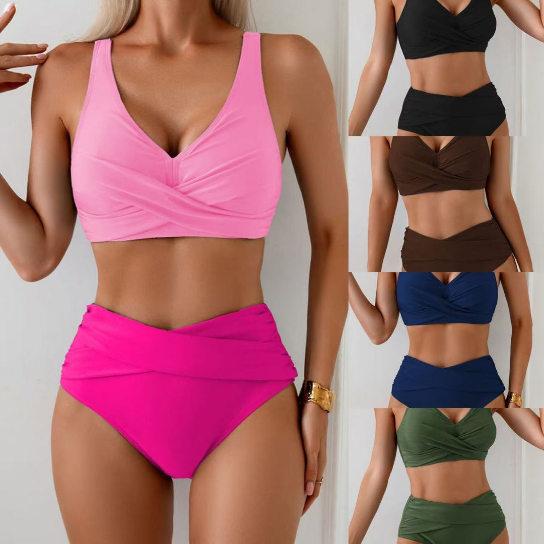 Damen Hochtailliertes Bikini-Set mit eleganter Wickeloptik EB