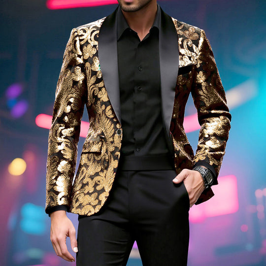 Herren glitzernder Anzugblazer mit floralen Paillettenmustern EB