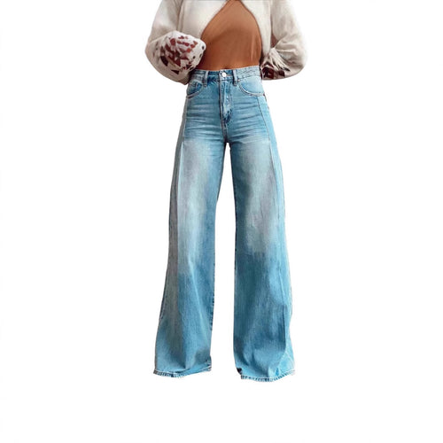 Damen nan hochgeschnittene Schlagjeans mit extra weitem Bein, figurstreckender Passform und dezenter Vintage-Waschung EB