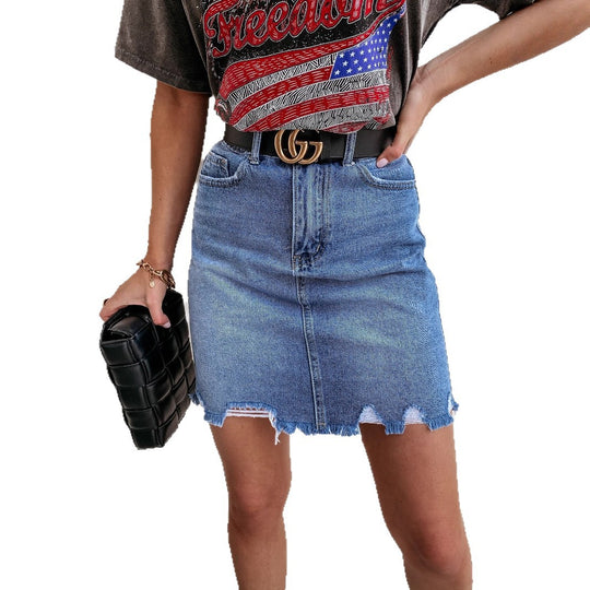 Damen Denim-Rock mit fransigem Saum und modernem Schnitt EB