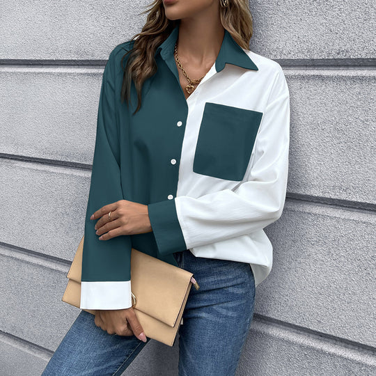 Damen Elegante Oversized Bluse mit Kontrastpaten EB