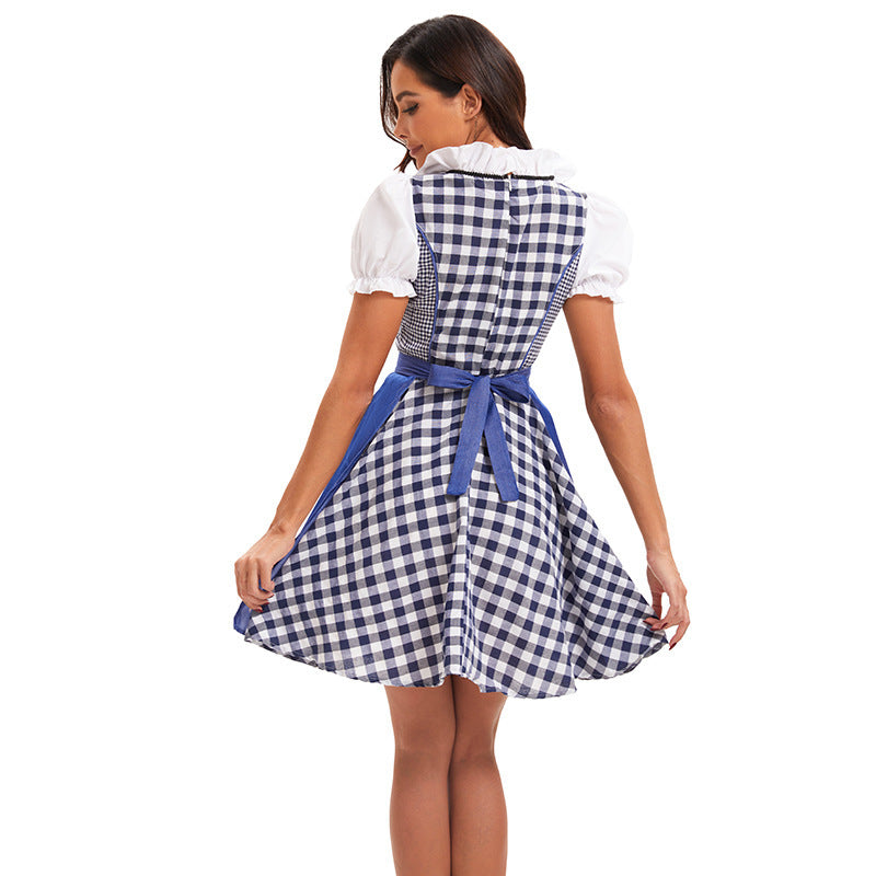 Damen nan kurzes traditionelles Dirndlkleid mit geschnürtem Mieder und Puffärmeln EB