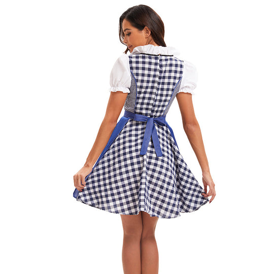 Damen nan kurzes traditionelles Dirndlkleid mit geschnürtem Mieder und Puffärmeln EB