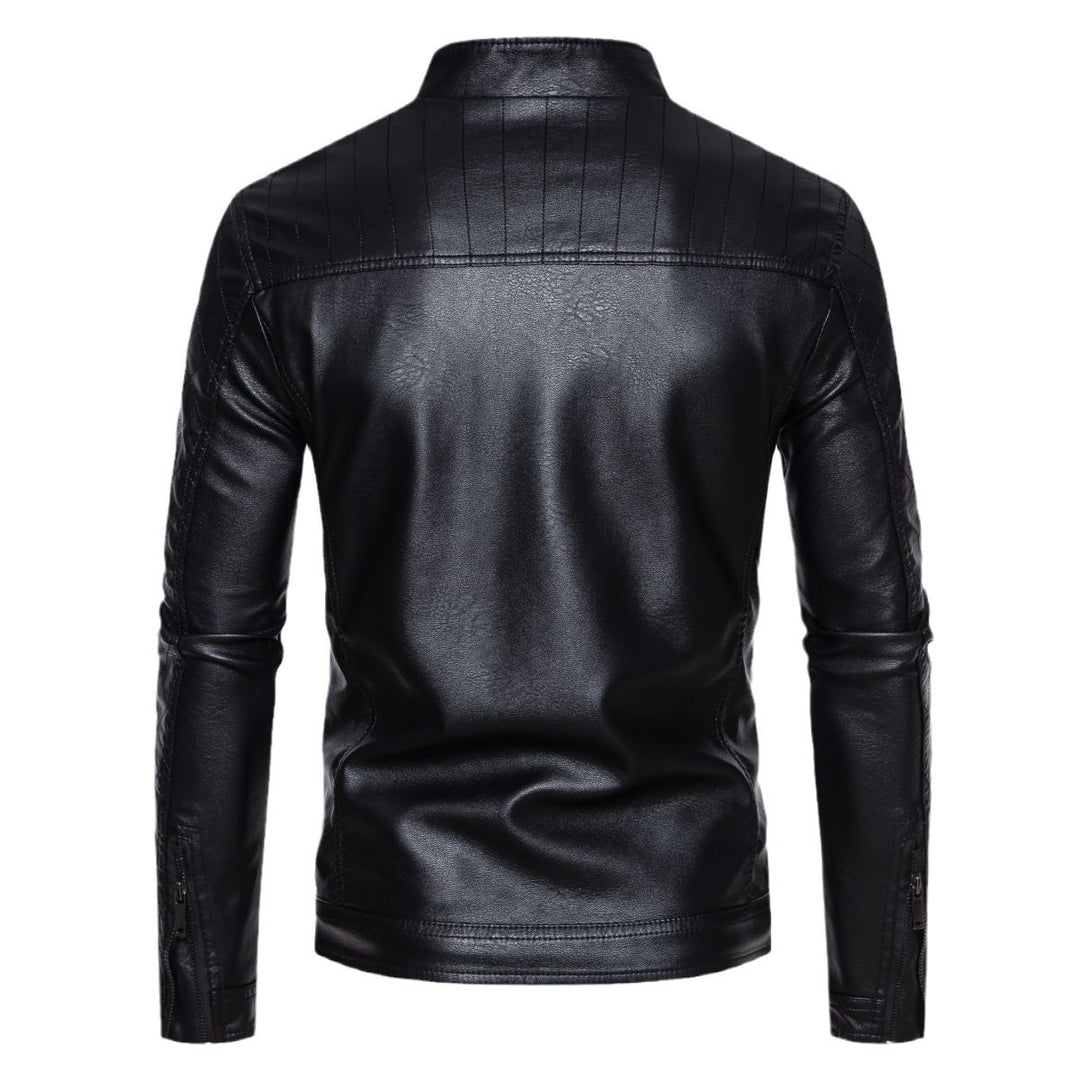 Herren nan taillierte Lederimitat-Bikerjacke mit Stehkragen und gesteppter Ärmeldetail EB