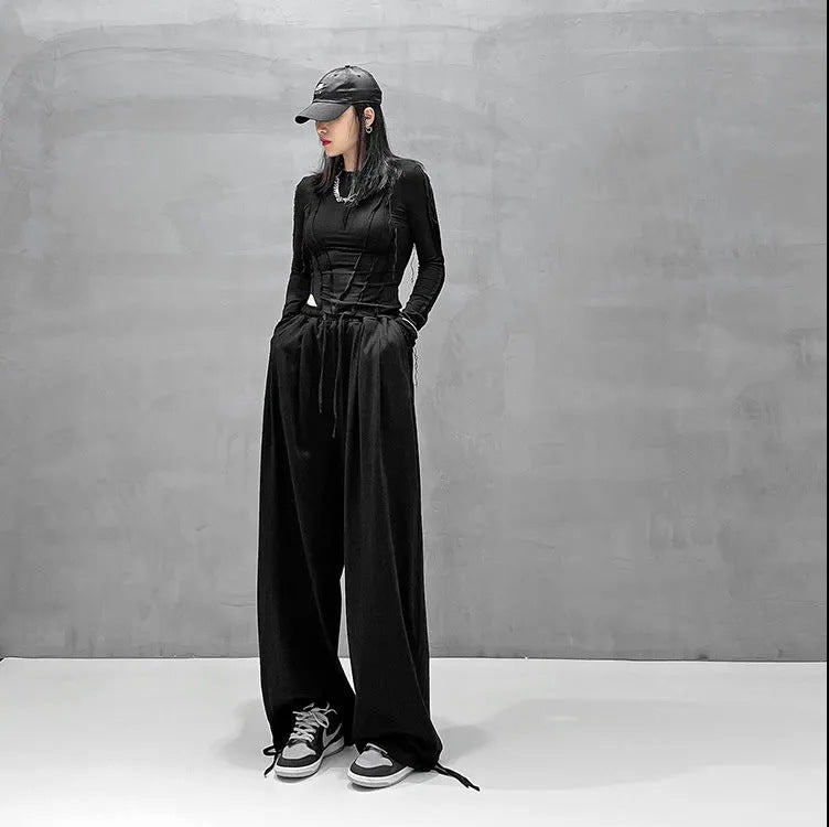 Damen nan weite hochgeschnittene Lounge-Hose aus weichem Jersey mit Tunnelzug und Seitentaschen EB
