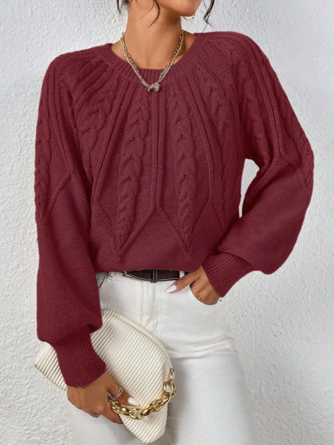 Damen Strickpullover mit Zopfmuster und weitem Schnitt EB