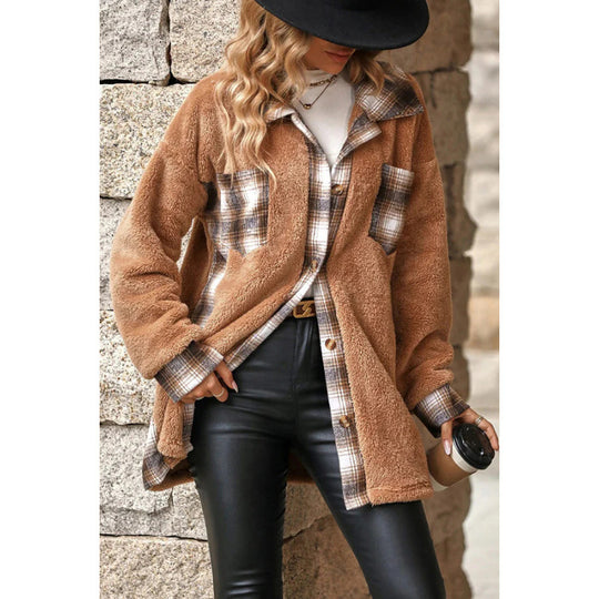 Damen Fleece-Hemdjacke mit Karomuster und weichem Innenfutter EB