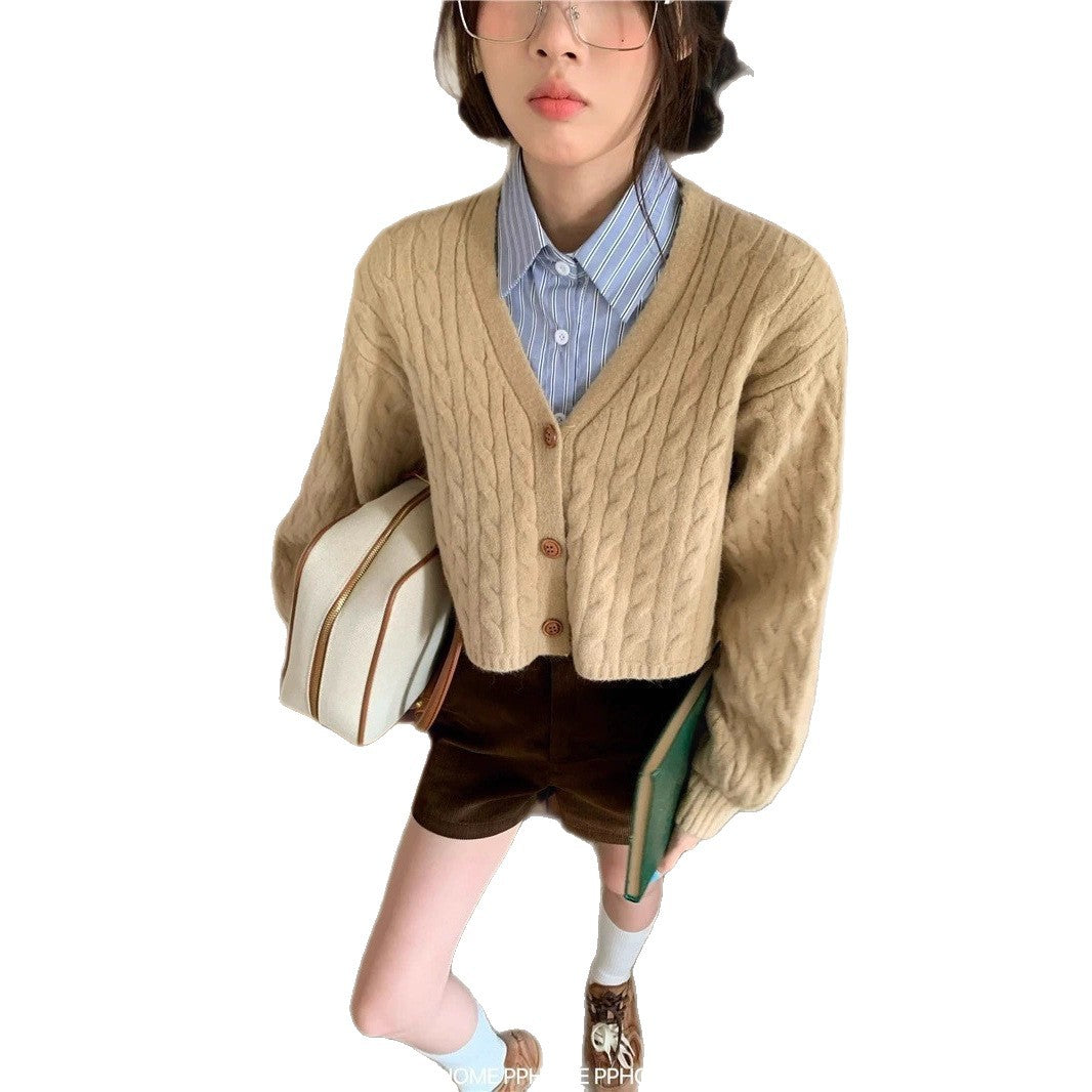 Damen kuscheliger Strickcardigan mit V-Ausschnitt und großen Knöpfen EB