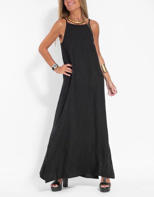 Damen elegantes Maxikleid mit feinen Trägern und schwingendem Saum EB