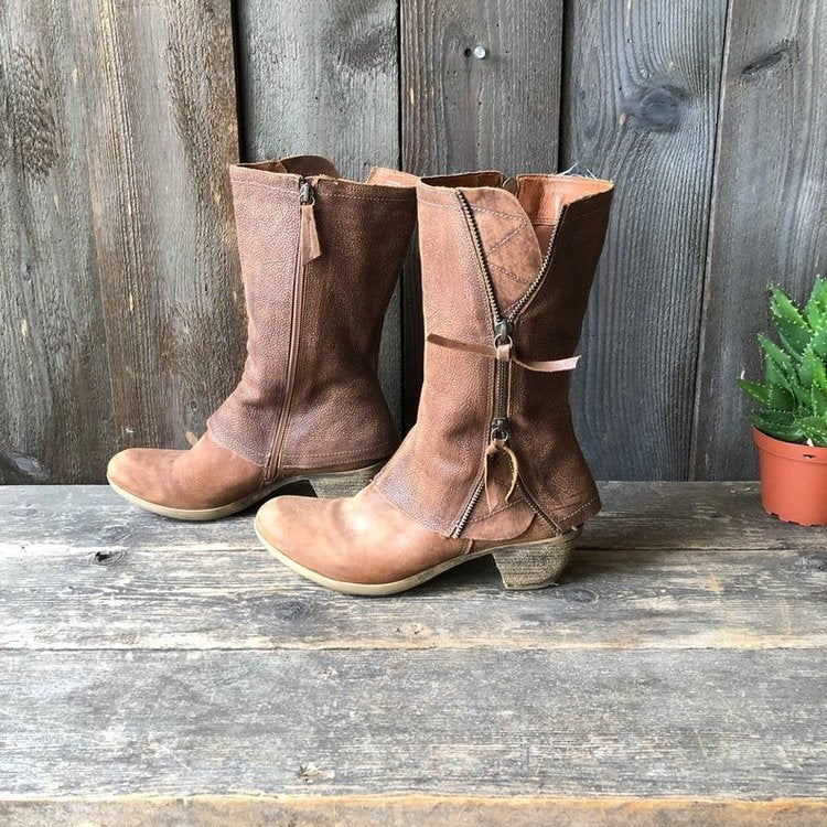 Damen Stiefel mit modischen Reißverschluss-Details und komfortablem Blockabsatz EB