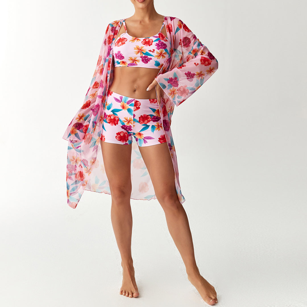 Damen Bikini-Set mit elegantem Crop-Top und durchscheinendem Strandkimono EB