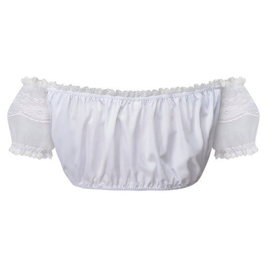 Damen nan Spitzenbolero Bluse mit Stehkragen, 3/4 Ärmeln und Bindeband EB