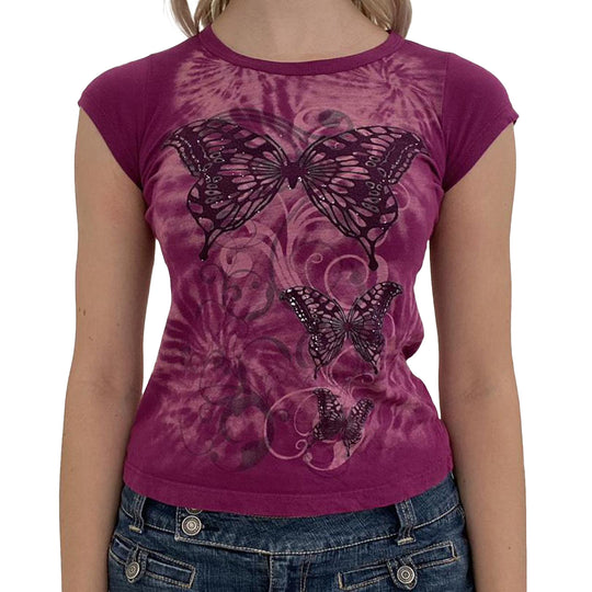 Damen lässiges Grafik-Crop-Top mit Rundhals-Ausschnitt EB