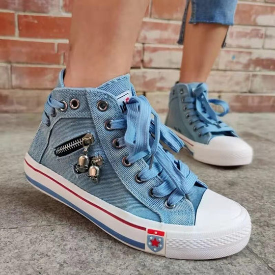 Damen Hohe Sneakers im modernen Used-Look mit modischen Reißverschlussdetails EB