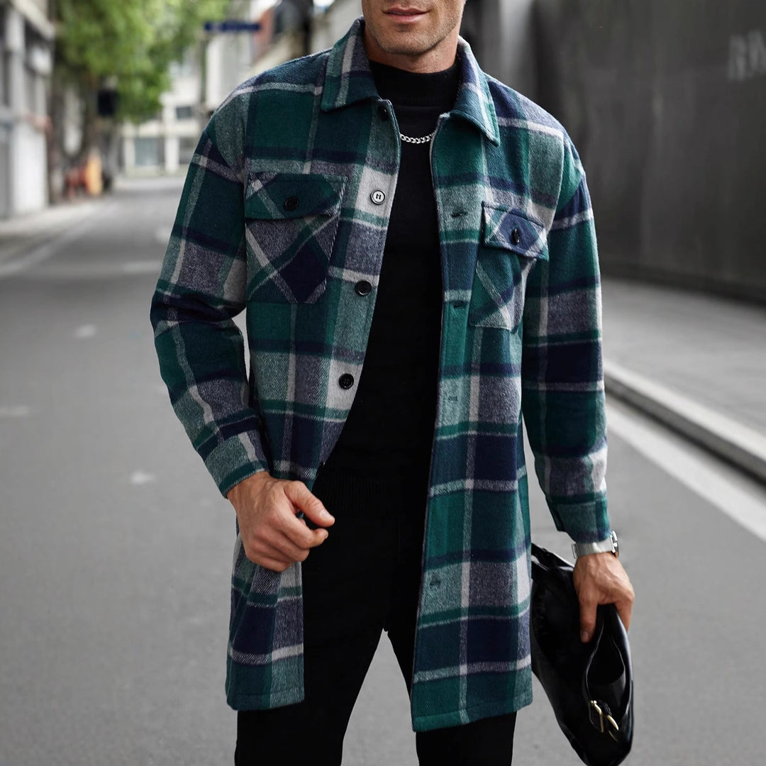 Herren karierte Flanelljacke mit knöpfbaren Taschen und modernem Schnitt EB