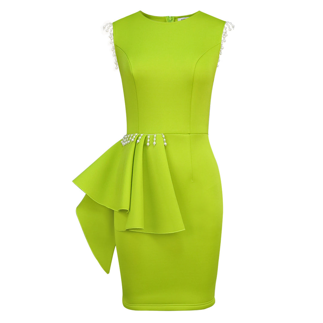 Damen Elegantes Kleid mit peplum Design und kristallverzierungen EB