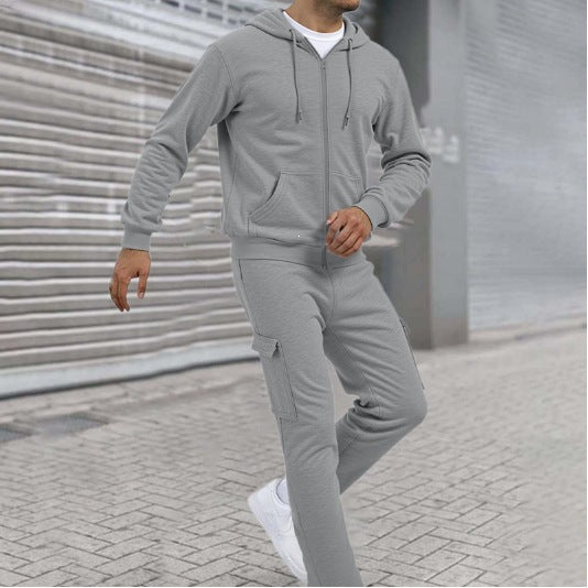 Herren nan athletischer Zip-Sweatset mit Cargo-Jogginghose, ergonomischen Nähten und gerippten Bündchen EB