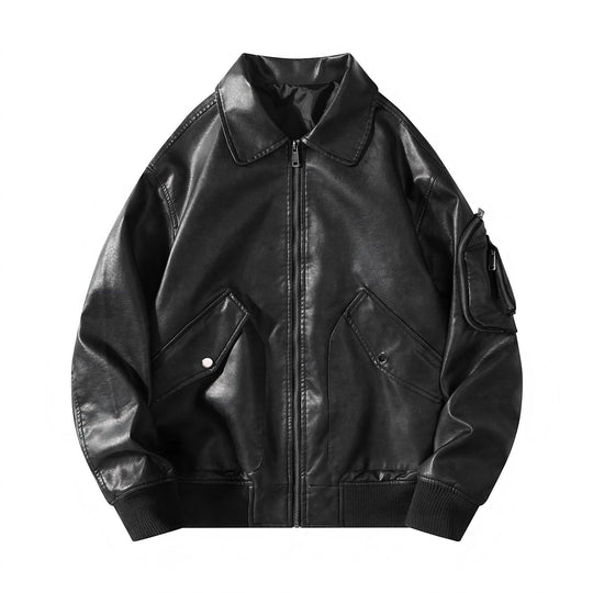 Damen lässige Kunstlederjacke mit praktischen Taschen EB