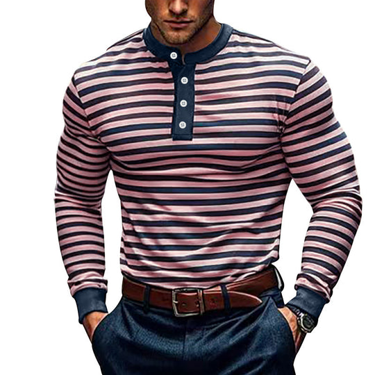 Herren Langarm-Henley-Shirt mit modischem Streifenmuster und hochwertiger Baumwollqualität EB