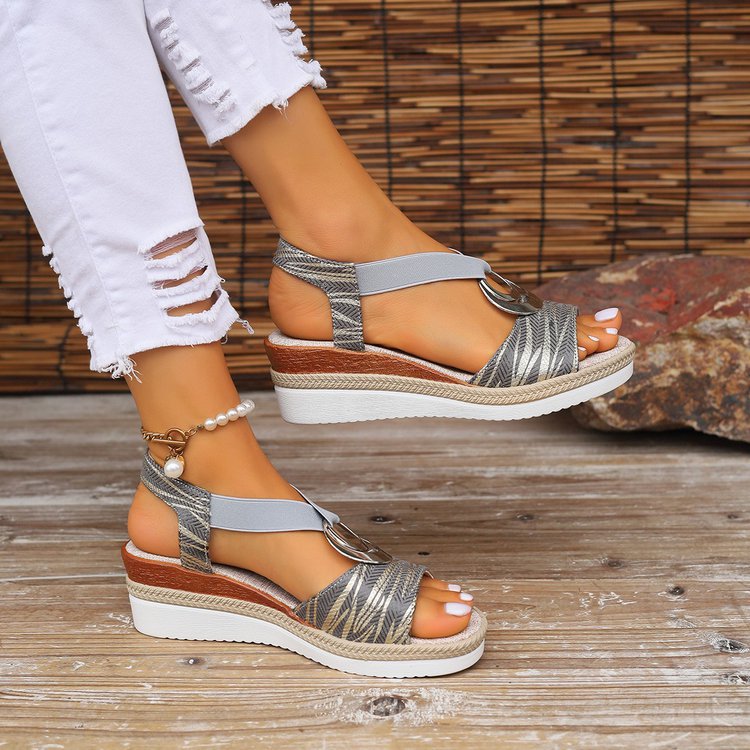 Damen Wedge-Sandalen mit modischem Riemendesign und komfortablem Fußbett EB