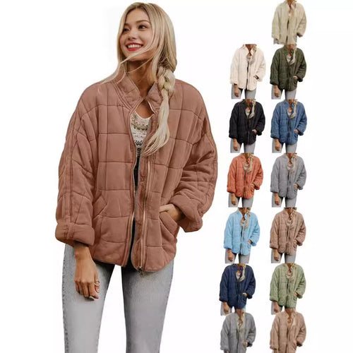 Damen gesteppte Kapuzenjacke mit Reißverschluss und Taschen EB