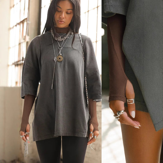Damen Langarmshirt aus leichtem Mesh mit hohem Kragen und figurformendem Schnitt EB