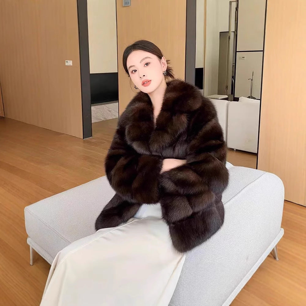 Damen luxuriöse und warme Kunstpelzjacke EB