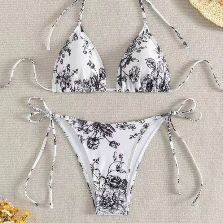 Damen Triangel-Bikini-Set mit zarten Blumenmotiven EB