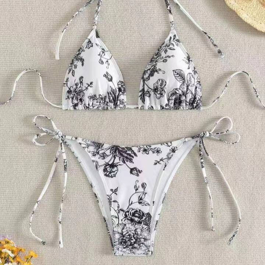 Damen Triangel-Bikini-Set mit zarten Blumenmotiven EB