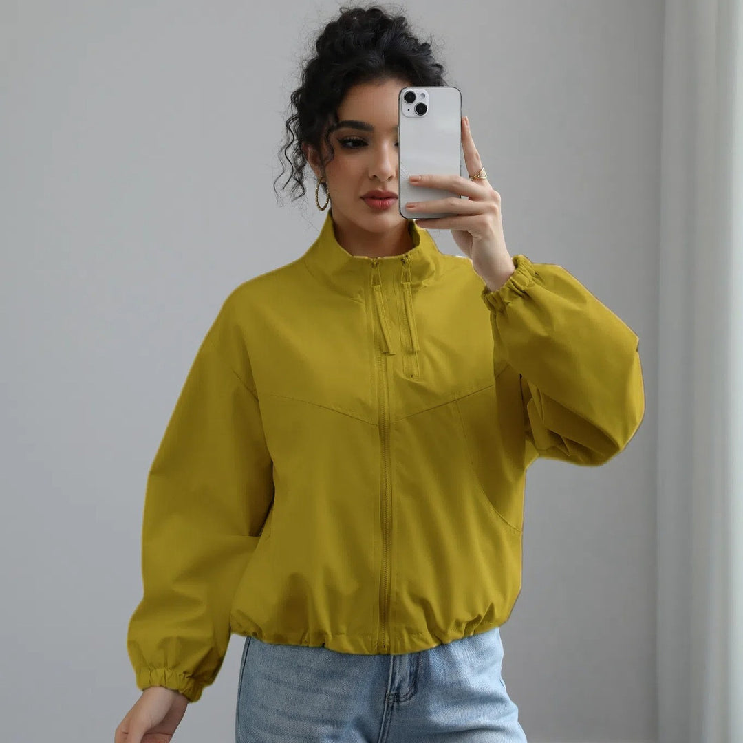 Damen modische Übergangsjacke mit hohem Kragen und elastischem Bund EB