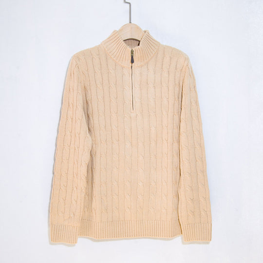 Herren eleganter Strickpullover mit halbem Reißverschluss und Zopfstrickmuster EB
