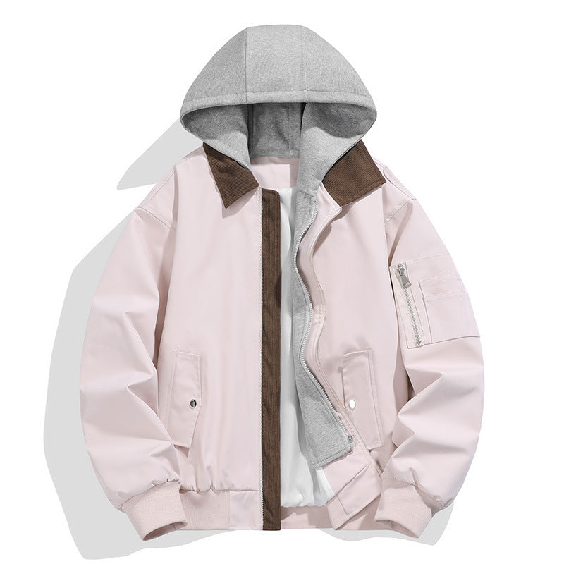 Herren lässige Freizeit-Bomberjacke mit innenliegendem Kapuzenlayer und Cord-Stehkragen EB
