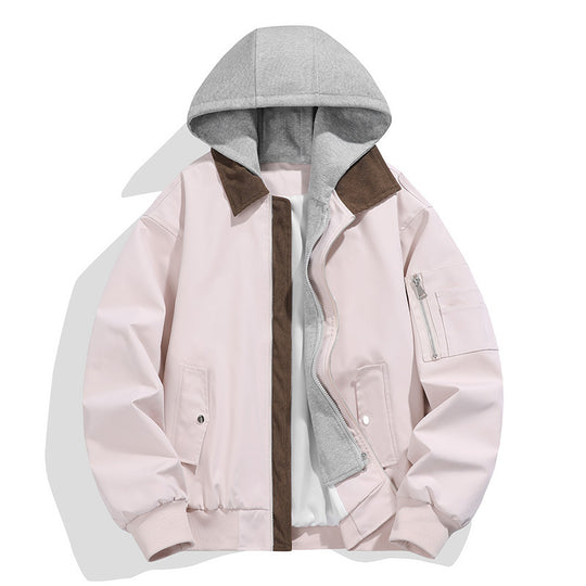 Herren lässige Freizeit-Bomberjacke mit innenliegendem Kapuzenlayer und Cord-Stehkragen EB