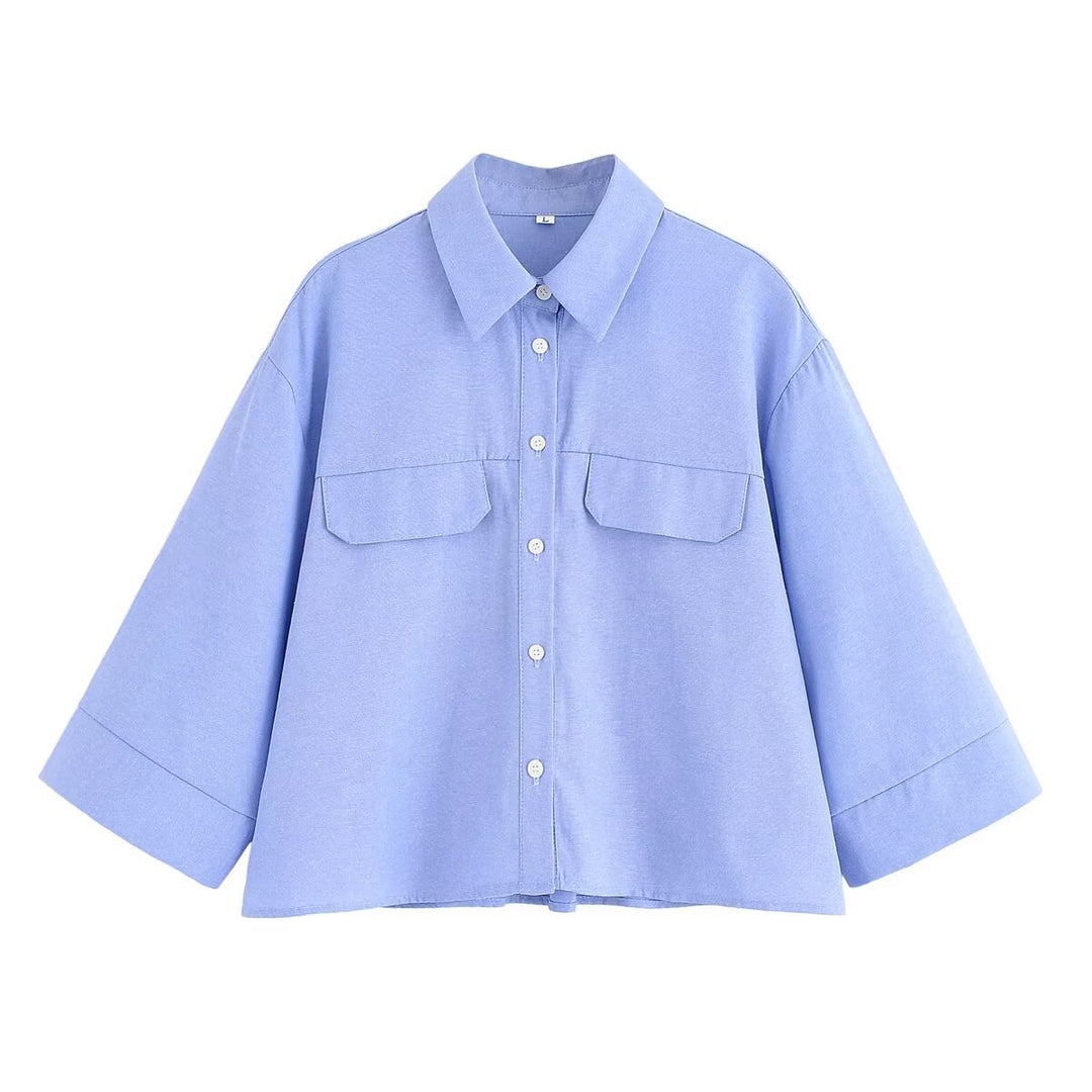 Damen gestreifte Bluse mit übergroßem Schnitt und praktischen Taschen EB