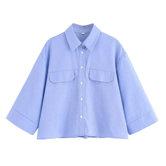 Damen gestreifte Bluse mit übergroßem Schnitt und praktischen Taschen EB
