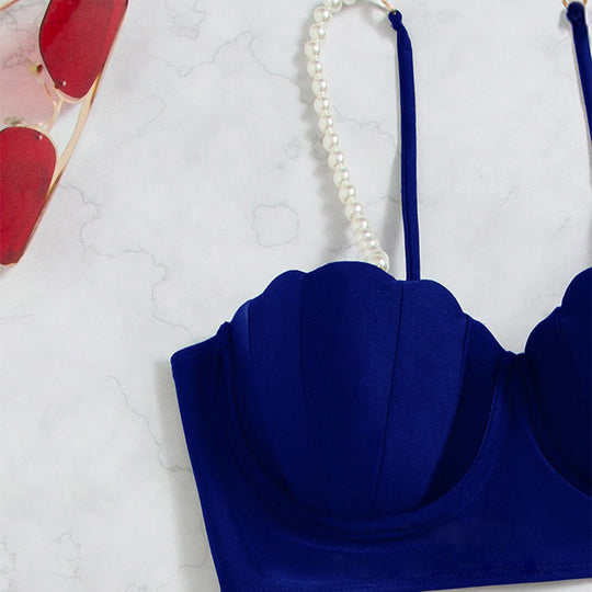 Damen Bandeau-Bikini mit eleganten Perlen-Trägern EB