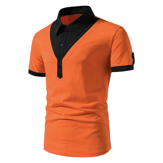 Herren Kurzarm Poloshirt mit V-Ausschnitt und kontrastierendem Kragen EB