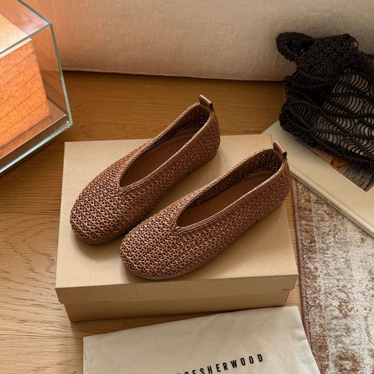 Damen Komfortable Slip-On Ballerinas mit modischem Flechtmuster EB
