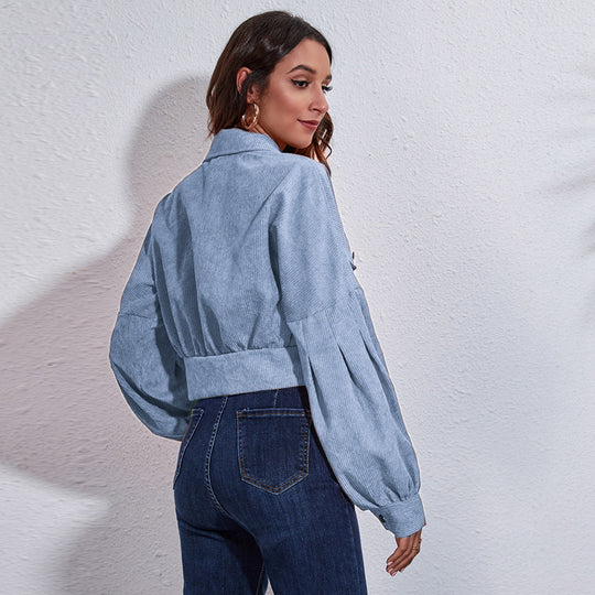 Damen Trendige Blousonjacke mit weiten Ärmeln und Rippstrickdetails EB