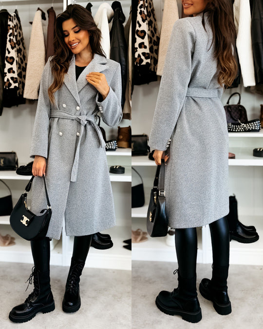 Damen Eleganter Trenchcoat mit taillierbarem Gürtel und Doppelreiher EB