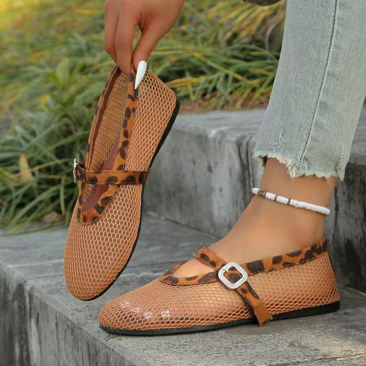 Damen Ballerinas mit modischem Netzdesign und dekorativem Riemchen EB