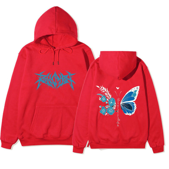 Damen Kapuzenpullover mit einzigartigem Schmetterlings- und Blumenmotiv EB