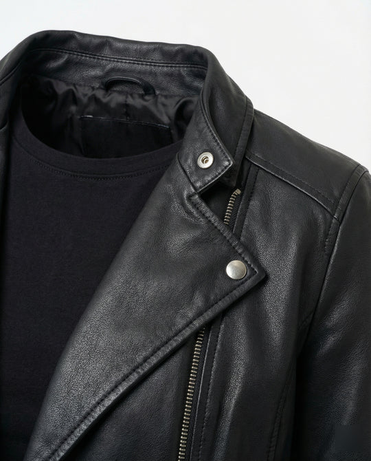 Damen kurz geschnittene taillierte Bikerjacke mit asymmetrischem Reißverschluss gesteppter Ärmelpartie und seitlichen Schnallenbändern EB
