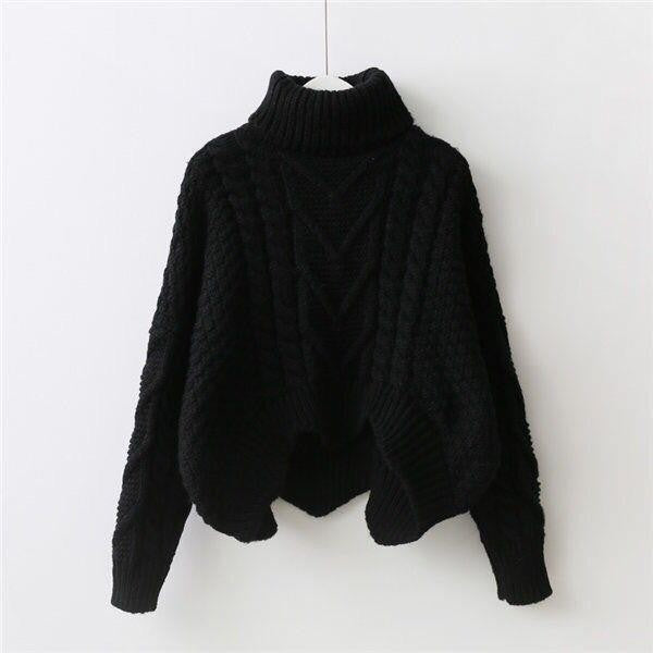 Damen Grobstrickpullover mit hochgeschlossenem Kragen und Zopfmuster EB
