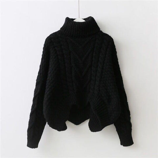 Damen Grobstrickpullover mit hochgeschlossenem Kragen und Zopfmuster EB
