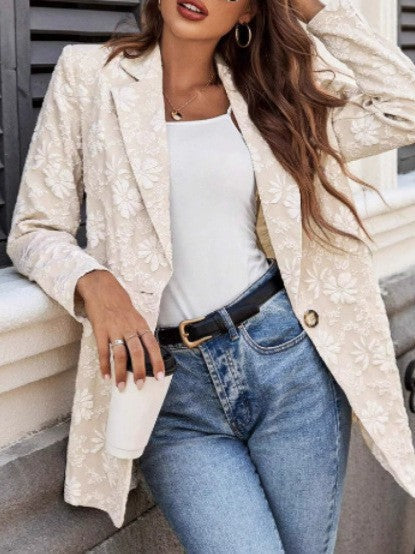 Damen Elegante Blazerjacke mit floralem Stickdesign EB