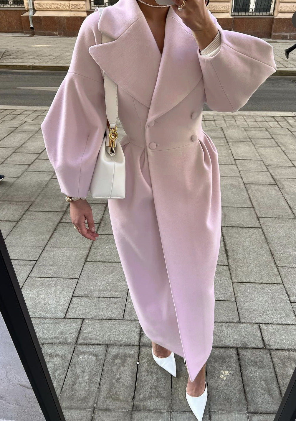Damen nan taillierter Doppelreihiger Trenchcoat mit weitem Ärmel und hohem Beinschlitz EB