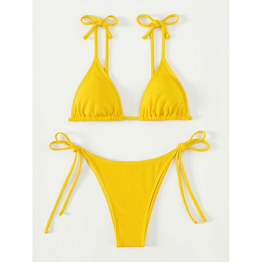Damen Triangle-Bikini mit verstellbaren Bindebändern und feiner Rippstruktur EB